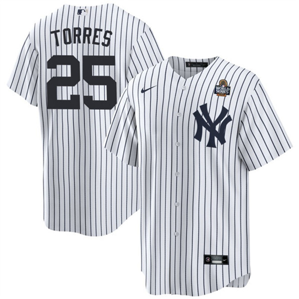 New York Yankees #25 Gleyber Torres White 2024 World Series With Name Cool Base Stitched Baseball Jersey