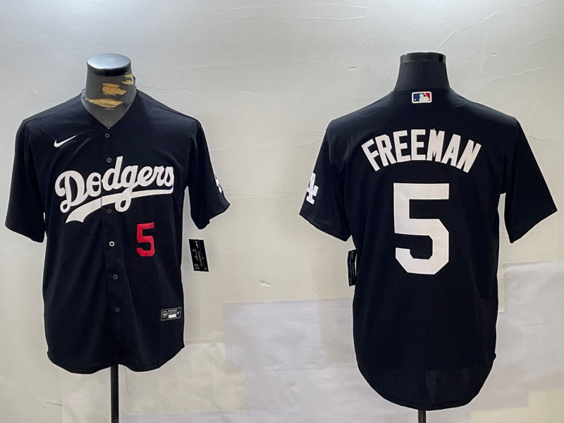 Los Angeles Dodgers #5 Freddie Freeman Number Black Cool Base Jersey
