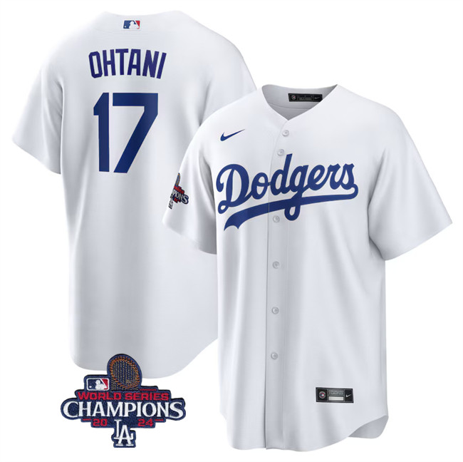 Los Angeles Dodgers #17 Shohei Ohtani White 2024 World Series Champions Cool Base Stitched Baseball Jersey