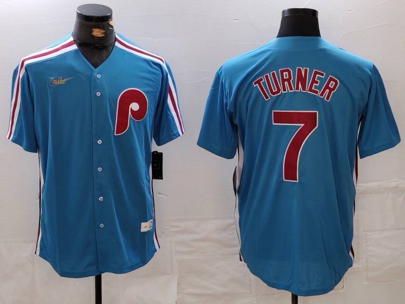 Philadelphia Phillies #7 Trea Turner Blue Cooperstown Throwback Cool Base Nike Jersey