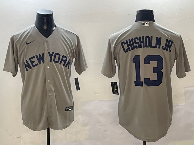 New York Yankees #13 Jazz Chisholm Jr. Grey Cool Base Stitched Baseball Jersey