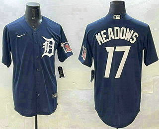Detroit Tigers #17 Parker Meadows Navy With Patch Cool Base Stitched Jersey