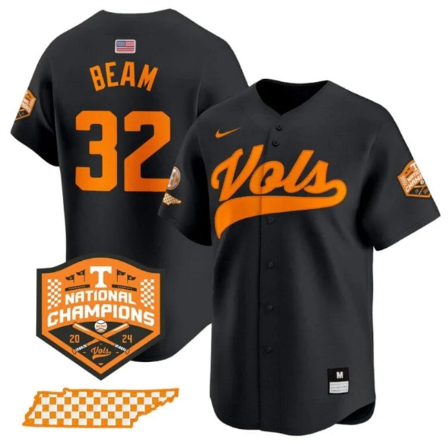 Tennessee Volunteers #32 Drew Beam Black 2024 Champions Stitched Jersey