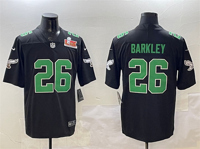 Philadelphia Eagles #26 Saquon Barkley Black 2025 Super Bowl LIX Patch Throwback Vapor Untouchable Limited Football Stitched Jersey