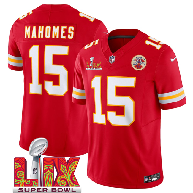 Kansas City Chiefs #15 Patrick Mahomes Red 2025 Super Bowl LIX Patch F.U.S.E. Vapor Limited Stitched Football Jersey