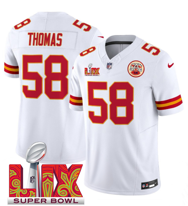 Kansas City Chiefs #58 Derrick Thomas White 2025 Super Bowl LIX Patch F.U.S.E. Vapor Limited Stitched Football Jersey
