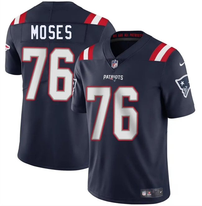 New England Patriots #76 Morgan Moses Navy 2025 Vapor Limited Football Stitched Jersey